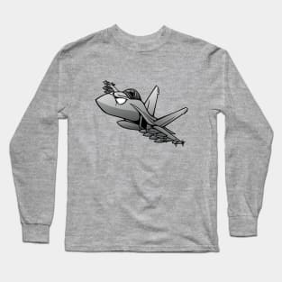 Military Fighter Attack Jet Airplane Cartoon Long Sleeve T-Shirt